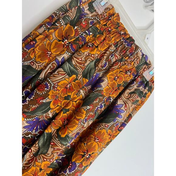 Vintage Stacey Michaels Women Pants Sz Sm Brown Floral Pull On Elastic Waist - Picture 4 of 10